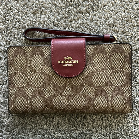 Coach Brown and Burgundy Wristlet Wallet - Picture 1 of 6